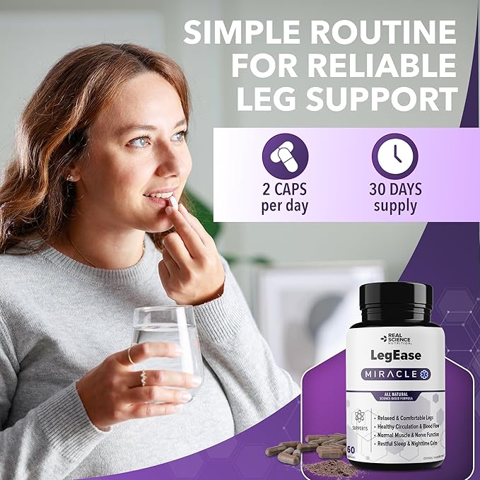 Real Science LegEase Miracle – All Natural Restless Legs Syndrome Relief &amp Leg Cramp Supplement with Vitamins C D K B6 B12 + Nitric Oxide Support – Sleep &amp Circulation Aid – Made in USA 6