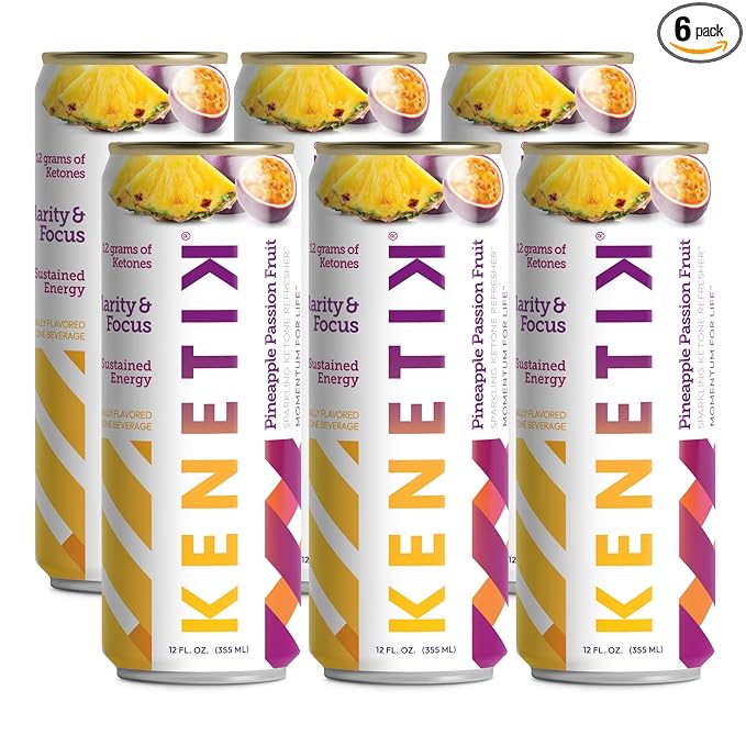 KENETIK Caffeine-Free Focus Drink – Brain Fuel for Mental Clarity and Cognitive Endurance Sugar-Free Bioidentical Ketones (D-BHB) 12oz – 6 Pack Pineapple Passionfruit