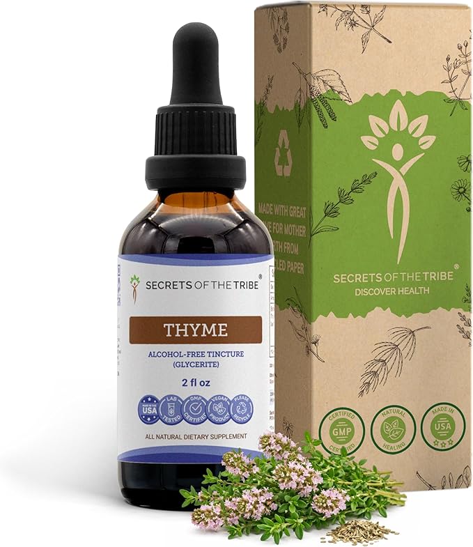 Secrets of the Tribe Thyme Alcohol-Free Liquid Extract Thyme (Thymus Vulgaris) Dried Leaf Tincture Supplement (2 FL OZ)