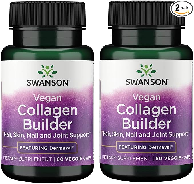Swanson Vegan Collagen Builder - Featuring Dermaval - Hair Skin Nail Health - 60 Veg Caps (2 Pack)