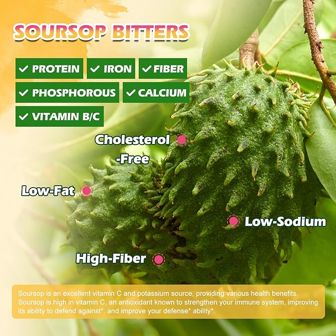 Soursop Bitters Liquid Drops with Irish Sea Moss Black Seed Oil Soursop Graviola Leaves Extract - Multivitamin Complex Supports Antioxidant Slowing Cell-Aging Gut Cleanse Detox &amp Immunity Hea