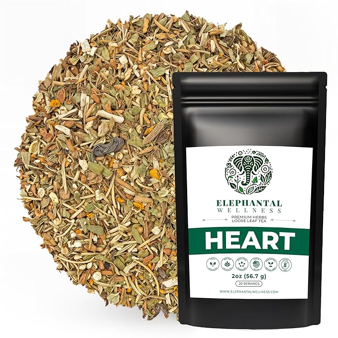 Elephantal Wellness Heart Herbal Tea – Herbal Loose Leaf Tea for Circulation &amp Cardiovascular Support with Hawthorn Cinnamon Ginger &amp Turmeric – Lightly Caffeinated Green Tea Blend 2oz 20