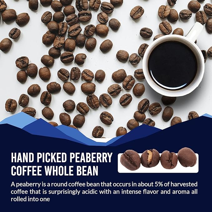 Jamaica Blue Mountain SPECIAL Peaberry Coffee | Wallenford | 1 LB Whole Bean| Medium Roasted - 100% Certified Authentic Jamaican Blue Mountain Coffee Beans Grade- Peaberry | Aroma Ridge.