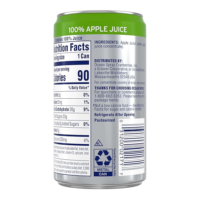 Ocean Spray 100% Apple Juice 7.2 oz Cans (Pack of 24)