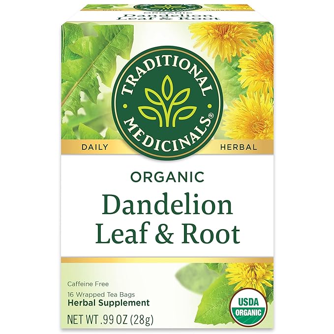 Traditional Medicinals Organic Dandelion Leaf &amp Root Herbal Tea Supports Kidney Function &amp Healthy Digestion 16 Count (Pack of 4) - 64 Tea Bags Total
