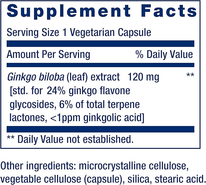 Life Extension Ginkgo Biloba Certified Extract™ 120 mg Helps Maintain Memory &amp cognition Gluten-Free Non-GMO Vegetarian 365 Capsules