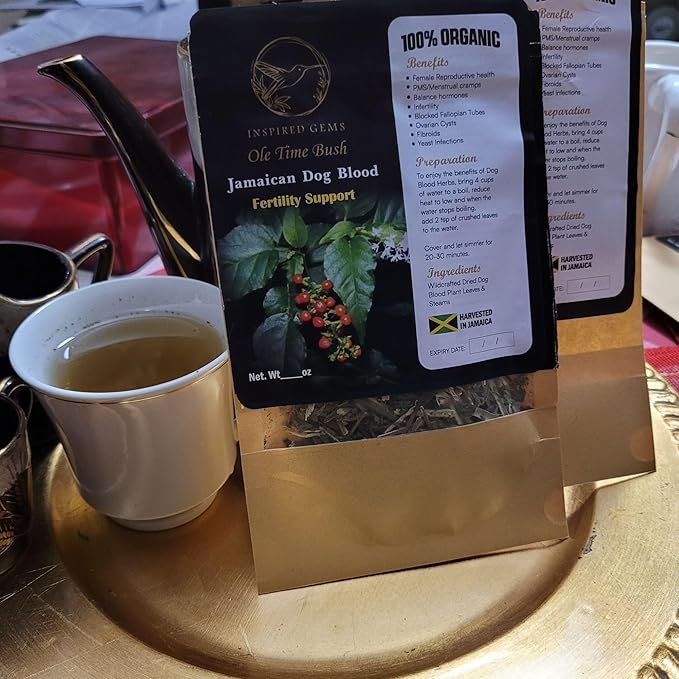 Jamaican Dog Blood Organic Tea (Rivina Humilis) – 4oz (2 x 2oz) – 100% Natural Dried Herbal Leaves – Organic Traditional Jamaican Bush Tea for Adults 18+ – Inspired Gems