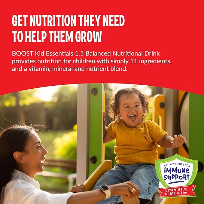 BOOST KID ESSENTIALS (1.5 kcal/mL) Chocolate Craze Nutritional Drink 10g Protein Vitamin C D  B12 and Zinc 8 Fl Oz (Pack of 24)