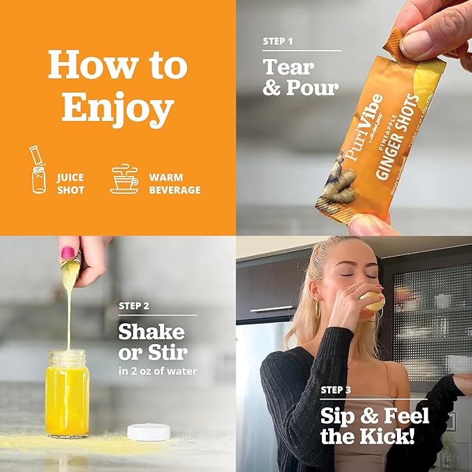 All About Juicing Ginger Shots with Pineapple &amp Turmeric - Superfood Juice Powder - Immunity Digestion &amp Energy Support - 30 Wellness Stick Packs - PuriVibe