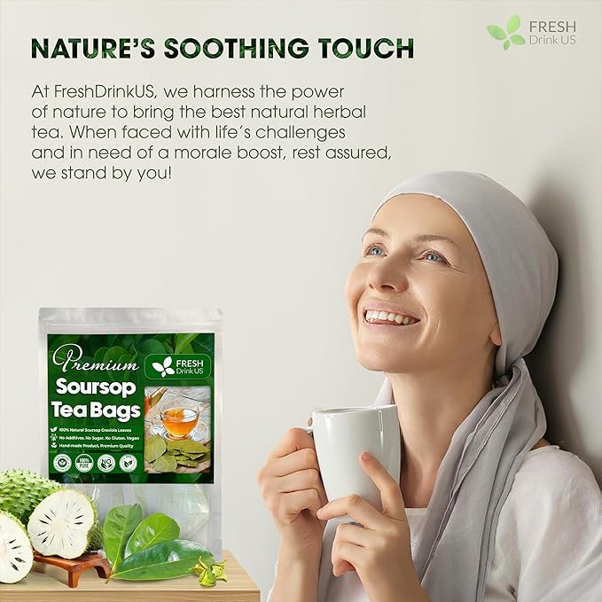 FreshDrinkUS Premium 90 Soursop Graviola Leaf Tea Bags 100% Natural and Pure from Soursop Leaves Handmade Made With Natural Materials-Corn Fiber Tea Bag Sugar/ Caffeine/ Gluten Free Hoja Guanaba