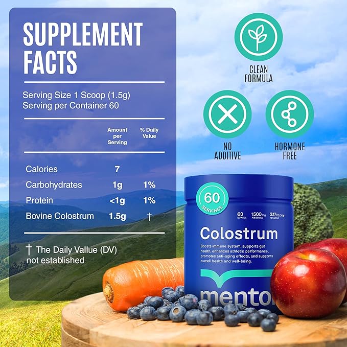 Mentor Colostrum Powder Supplement for Humans - Organic Bovine Colostrum Supplement for Gut Health Hair Growth Beauty and Immune Support - Colostrum Protein