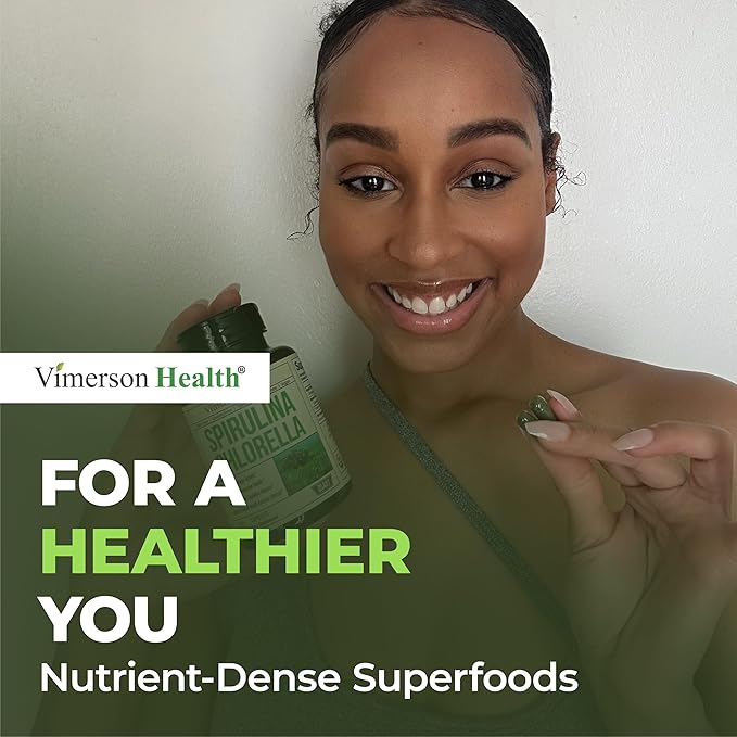 Organic Spirulina and Chlorella Capsules - Spirulina Capsules with Chlorella Powder for Immune Antioxidant &amp Energy Support. Nutritious Super Green. Vegan &amp Non-GMO. Third Party Tested. 60 Ca