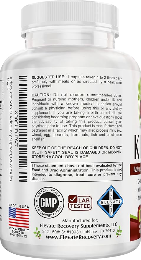 Kidney-Pro: with 21 Kidney Health Supplements in 1 Formula | All-in-1 Kidney Support Supplement | 2-Month Bulk Supply | 120 Capsules