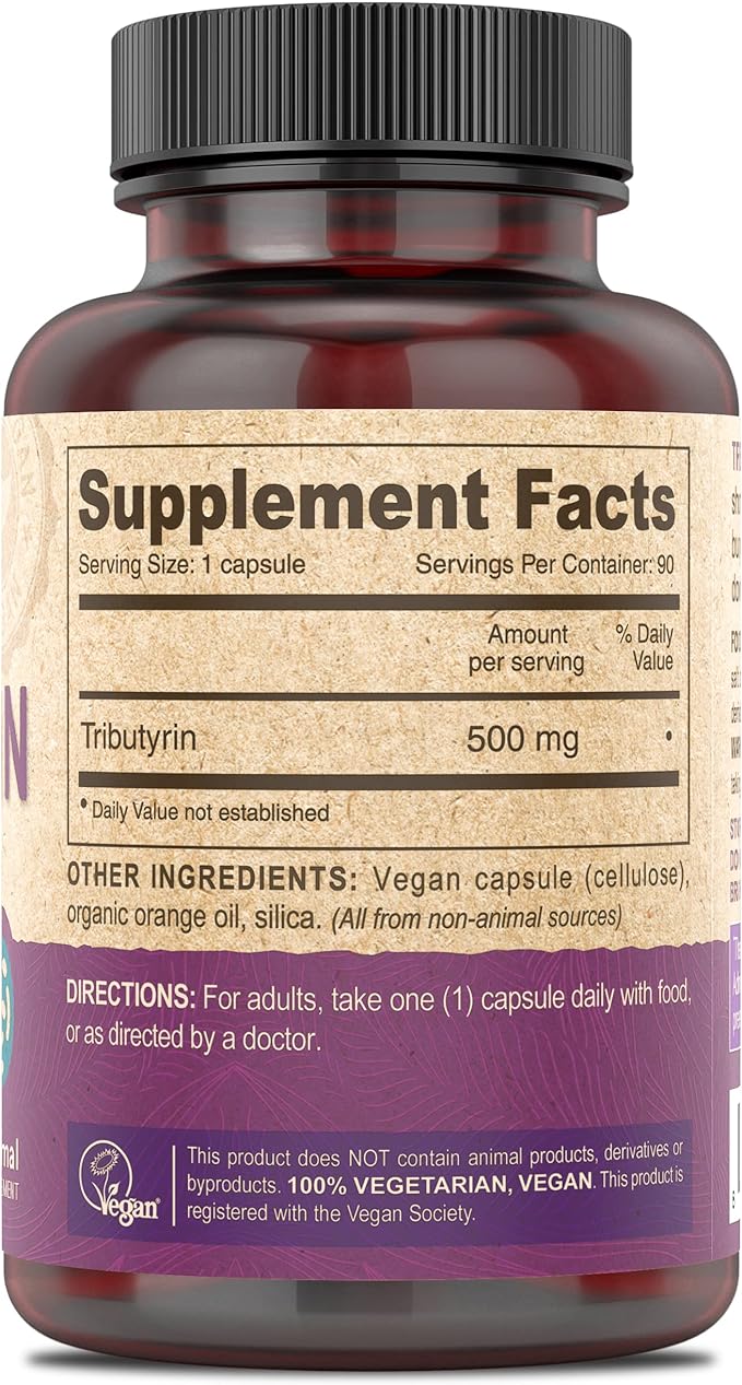 DEVA Vegan Tributyrin Supplement - Butyrate Precursor Gut Barrier Support Butyric Acid 500 MG Vegan Capsules Leaky Gut Support Digestion 90 Count (Pack of 2)