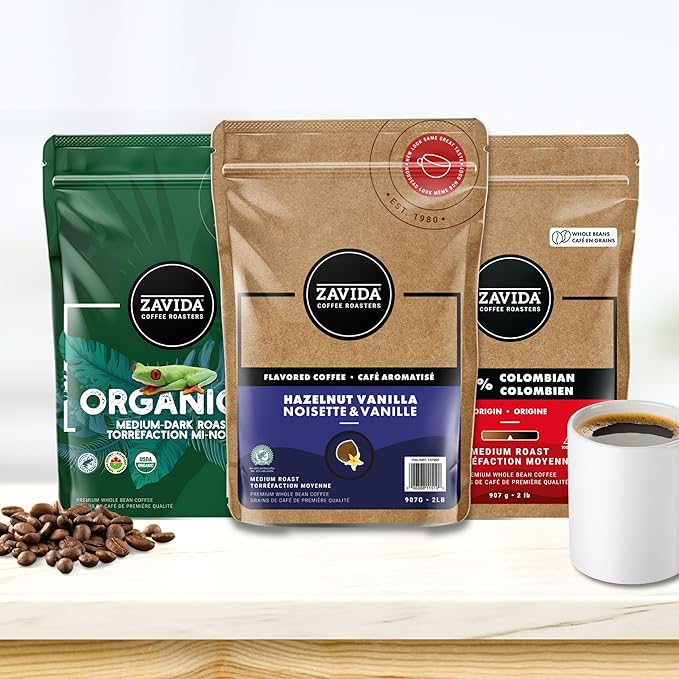 Zavida Coffee 100% Colombian Whole Bean 907 Grams 2 Pounds 1 Bag