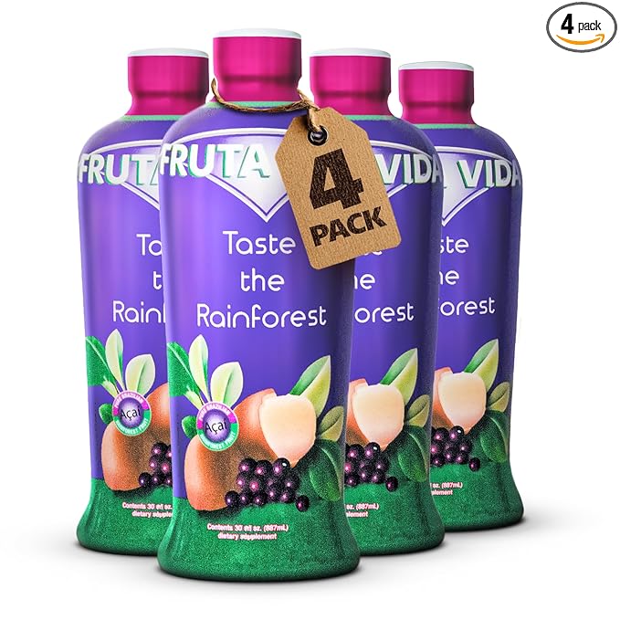 Fruta Vida – 4 Pack of 30 oz Bottles – Acai – Yerba Mate – Cupuacu Juice – by Pro Image International