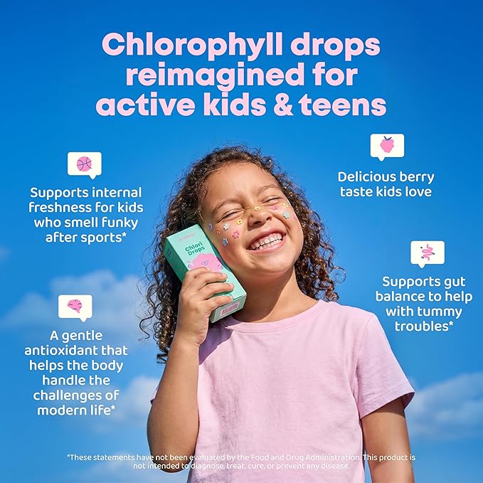 JoySpring Liquid Chlorophyll Drops for Kids | Super Greens for Kids Infused with Elderberry &amp Chlorophyll for Bad Breath |Sugar Free Body Deodorizing Supplement |Berry Flavor| 30 Servings