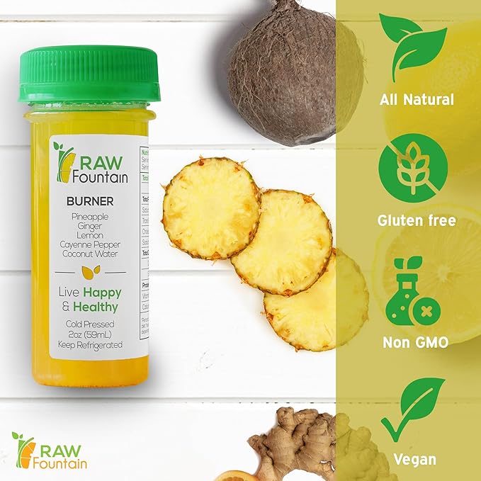 20 Immunity Shots w/Ginger Lemon Cayenne Pepper Pineapple 2fl Oz Packed w/Vitamin C Raw &amp Cold Pressed Unpasteurized Boosts Immunity All Natural No Artificial Flavor
