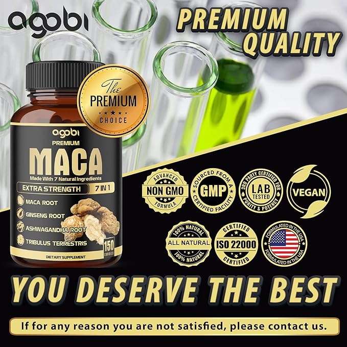 7in1 Premium Maca Root Capsules - with Ashwagandha Ginseng Tribulus Shilajit Shatavari &amp Black Pepper - Natural Energy Performance &amp Mood Support - 150 Counts for 5 Months