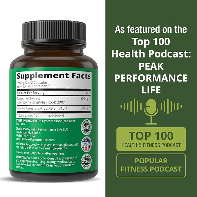 Tongkat Ali + Fadogia Agrestis 2-in-1 T Supplement for Men. Ultra High Strength Tongkat-Ali Longjack Extract + Fadogia Agrestis Extract. Vegan Capsules. Support Natural Energy. USA Tested Pills