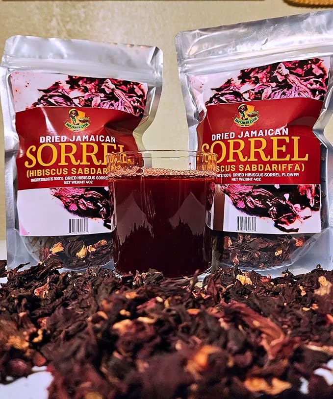 Jamaican Sorrel (Hibiscus Tea) 4oz – Dried Hibiscus Sabdariffa Flowers Loose Leaf | Caribbean Sorrel Drink | Caffeine Free Herbal Tea | Antioxidant Rich | RastaMan Stew