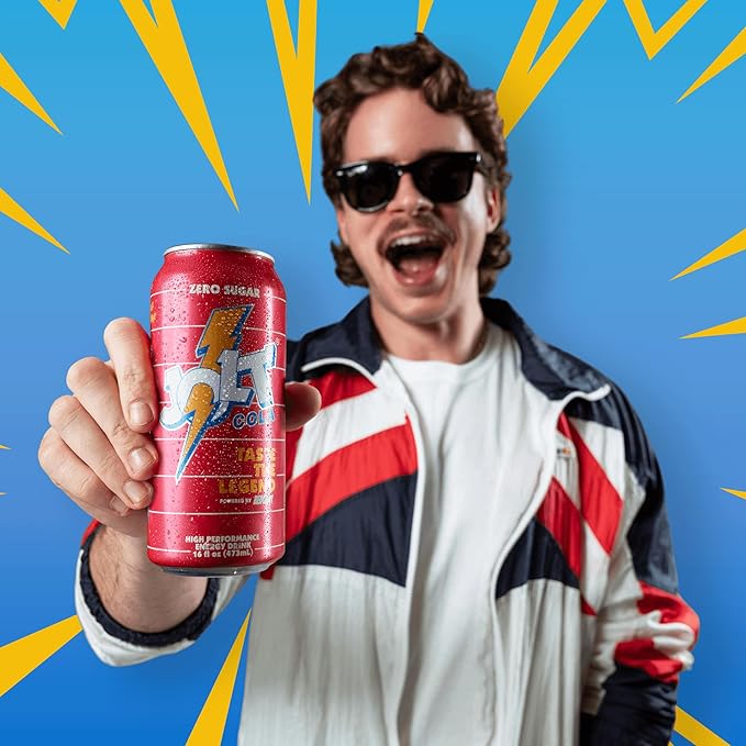 JOLT Cola Energy Drink – 200mg Caffeine Zero Sugar 16oz Can – Classic 80s Flavor Nootropics B-Vitamins Metabolism Boost – Performance Energy Beverage (12 Pack)