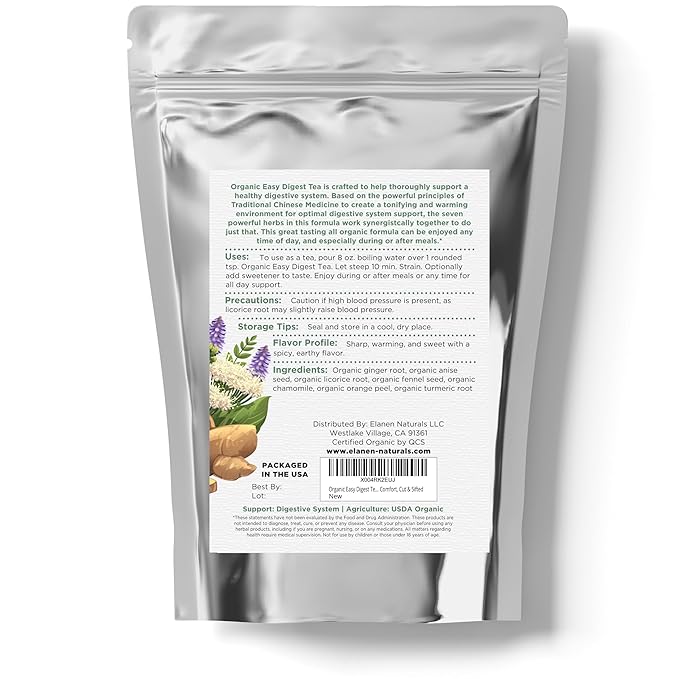 Organic Easy Digest Tea 4 oz. (113g) USDA Certified Organic Digestive Tea for Stomach Ease Tummy and Gut Health Gas Digestion Relief Bloating and Belly Comfort Loose Leaf