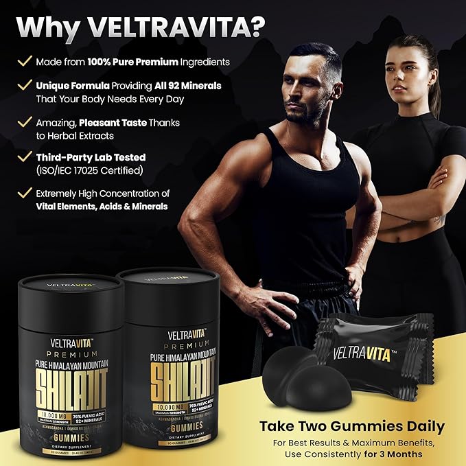 Pure Himalayan Shilajit Gummies with Ginkgo Biloba Chaga &amp KSM-66 Ashwagandha | Shilajit for Men &amp Women |10000 mg Max Potency | 76%+ Fulvic Acid &amp 92+ Trace Minerals | Sugar Free