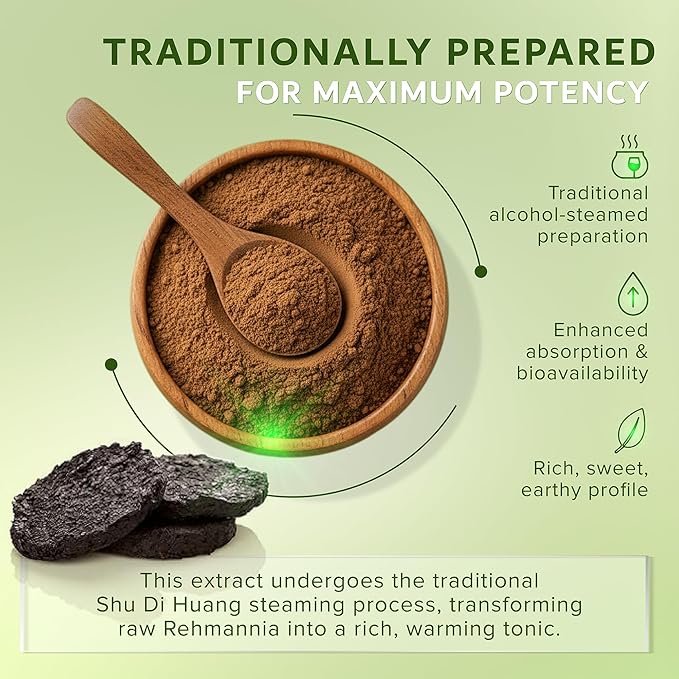 Dimmak Herbs Organic Prepared Rehmannia Root Extract 5:1 (Shu Di Huang)- The Ultimate Blood &amp Jing Tonic for Adrenal Support Healthy Aging &amp Recovery- Doctor Formulated (4oz)
