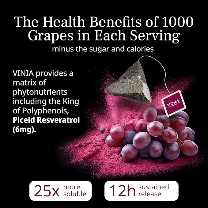 VINIA Cranberry Hibiscus Herbal Tea Bags Made with Organic Herbal Tea Infused with Piceid Resveratrol for Heart Health Nitric Oxide Physical Energy Alertness Blood Flow Keto Kosher NON-GMO. 3