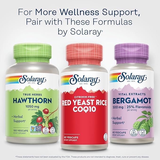 SOLARAY Red Yeast Rice Plus CoQ-10 &amp No-Flush Niacin Vitamin B-3 Healthy Heart &amp Cardiovascular Support Non-Irradiated &amp Citrinin Free 60 Day Money Back Guarantee 60 Servings 60 VegCa