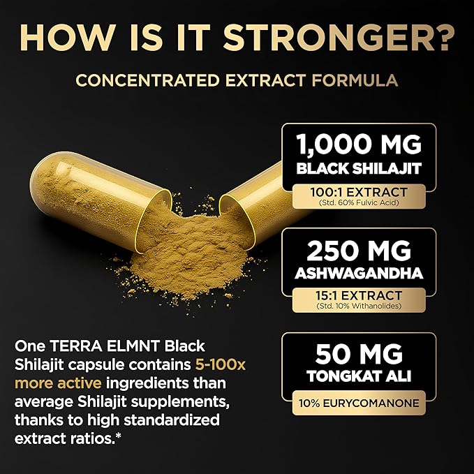 103800mg Black Shilajit for Men 100x Strength w. Ashwagandha &amp Tongkat Ali 10% Extract - Ultra Pure Himalayan Shilajit Capsules 60% Fulvic Acid - Male Enhancing Supplement Energy &amp Stamina Bo