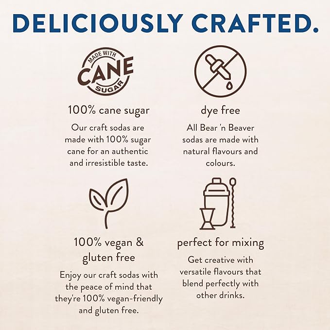 Bear 'n Beaver Premium Craft Cream Soda Soft Drinks Made with 100% Cane Sugar &amp Pure Vanilla - Vegan &amp Gluten-Free - Bold Caffeine Free Flavor for Mocktails Floats &amp Mixing - 12 Pack of 1