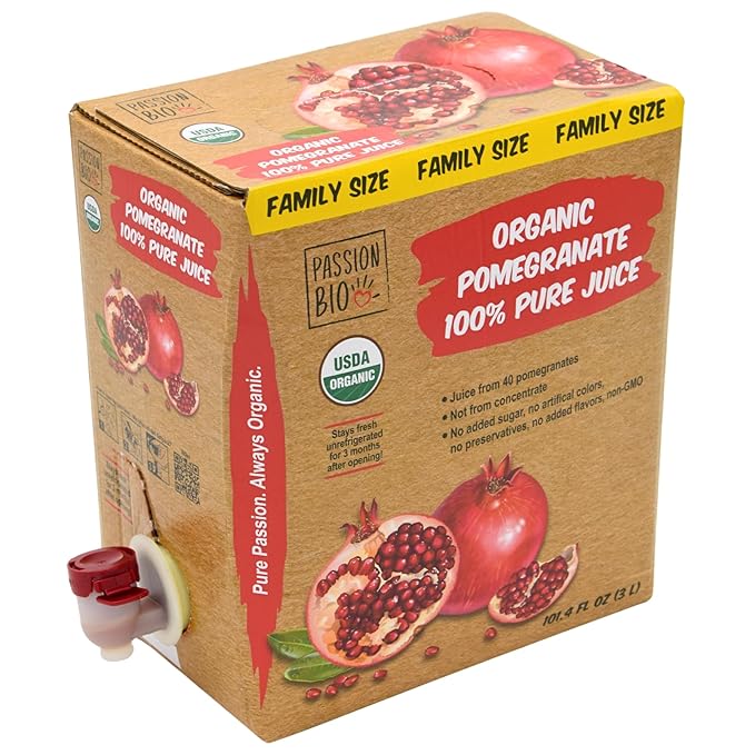 Organic Pomegranate Juice Box 101.4 Fl Oz | Pure Fruit Juice Not From Concentrate | Organic Vegan Non-GMO | No Added Sugar Easy-Pour Tap Packaging