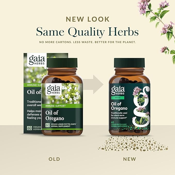Gaia Herbs Oil of Oregano - Immune &amp Antioxidant Support Supplement - with Oregano Oil Carvacrol &amp Thymol* - 60 Vegan Liquid Phyto-Caps (60 Servings)