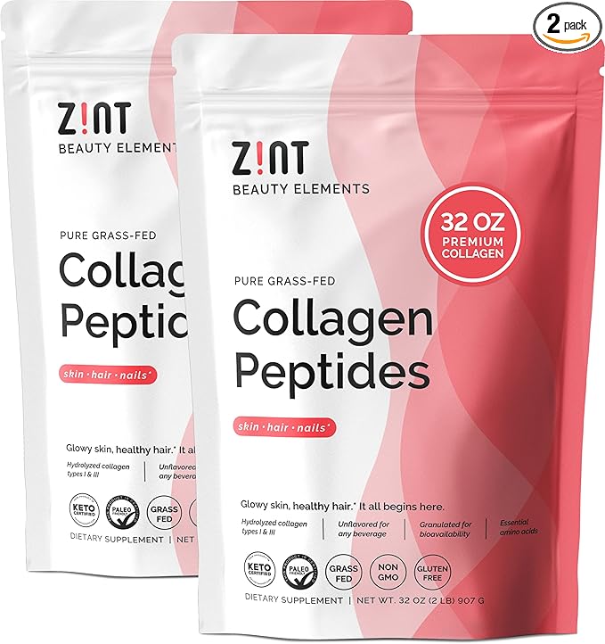 Zint Keto Collagen Protein Powder for Anti-Aging 64oz Total - Grass Fed Hydrolyzed Collagen Peptides 32 oz (2 Pack)