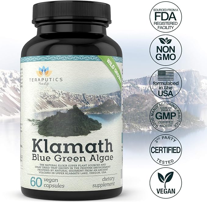 Premium Klamath Lake Blue Green Algae - More Powerful Than Spirulina And Chlorella Supplements | Pure Chlorophyll Rich SuperFood Sourced from Organic Klamath Lake 500mg 60 Vegan Capsules