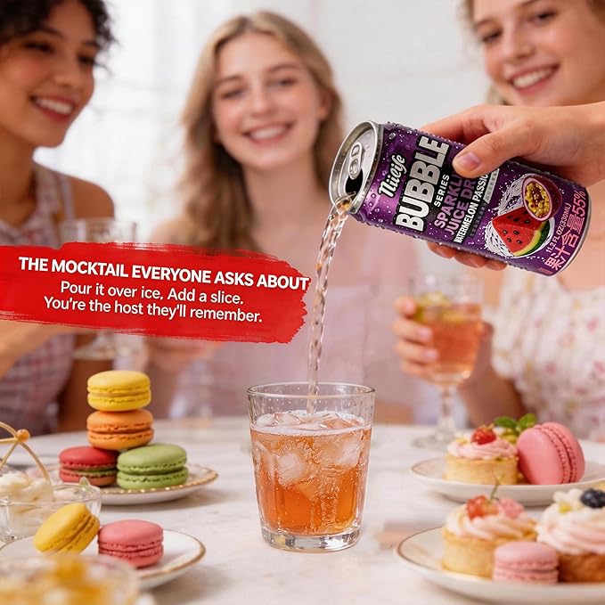 Nülife Bubble Series Sparkling Fruit Juice 55% Real Juice Watermelon Passion Fruit Soda Tropical Carbonated Fruit Water Refreshing Drink Cans 11.2 Fl Oz (Pack of 12)