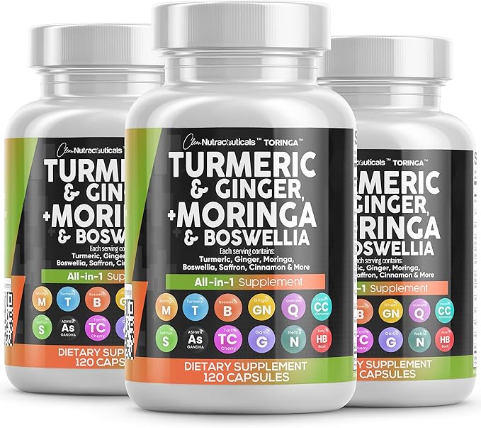 Turmeric Moringa Supplement | Ginger Boswellia Saffron - Supplement for Women and Men with Ceylon Cinnamon Tart Cherry Quercetin Garlic Nettle Holy Basil - 3Pack