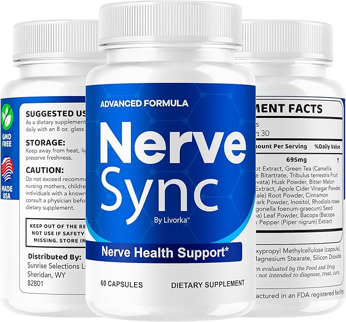 (5 Pack) Nerve Sync Capsules - Official NerveSync Advanced Nerve Health Supplement Pills - Maximum Strenght Natural Nerve Sync for Wellness &amp Health Support Pills Reviews 300 Capsules for 5 Mont