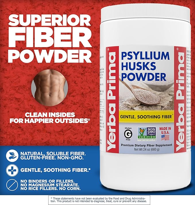 Yerba Prima Psyllium Husk Powder - 24 oz - Fine Ground Unflavored Sugar Free - Natural Fiber Supplement - Also for Baking - Contains Both Soluble &amp Insoluble Bulk for Regularity Support