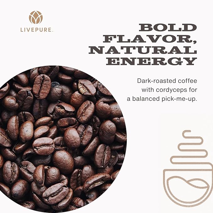 PureCafé Bold Black Coffee with Cordyceps | Smooth Energizing Flavor | Convenient Single-Serve Packets | Supports Focus Vitality &amp Wellness | 30 Servings