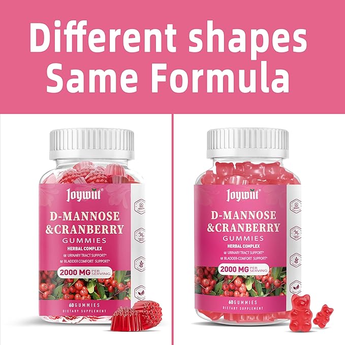 D-Mannose Gummies 2000mg with Cranberry 500mg &amp Hibiscus - D Mannose Chewable Supplements for Women - Liver Bladder Flush &amp Urinary Tract Cleanse Health Supplement 60 Counts