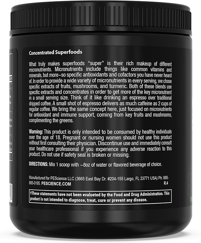 PEScience Greens Powder Superfood with Natural Chlorophyll Reishi &amp Turkey Tail Mushroom Powders Freeze-Dried Kale Spinach Broccoli Sprouts - Lime Flavor 30 Servings