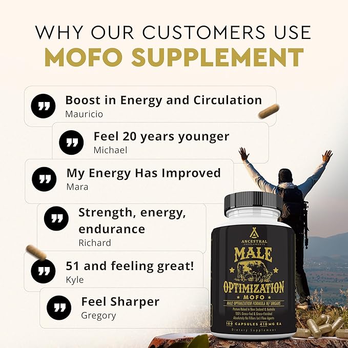 Ancestral Supplements Mofo Supplements for Men Support for Energy Levels and Overall Men's Health and Wellness Non-GMO Grass Fed Beef Organ Supplement with Liver No Fillers 180 Capsules