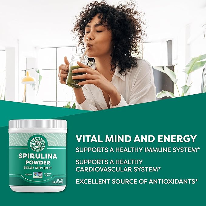 Vimergy Spirulina Powder – Concentrated Plant Protein Supports Immune Health &amp Cardiovascular Function – Vegan Kosher Gluten-Free – 250g