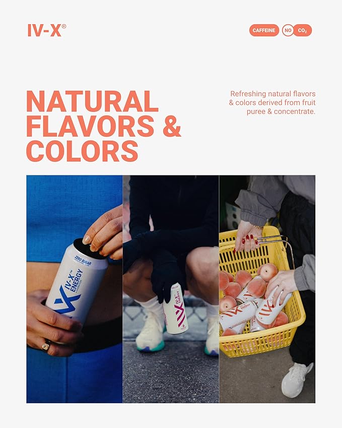 IV-X (IV-X - 12-Pack Pineapple Peach 16oz Cans - Energy &amp Focus &amp No Artificial Colors - 200mg of Green Tea Caffeine Himalayan Salt &amp Utah Sea Minerals - Gluten-Free &amp Vegan Friendl