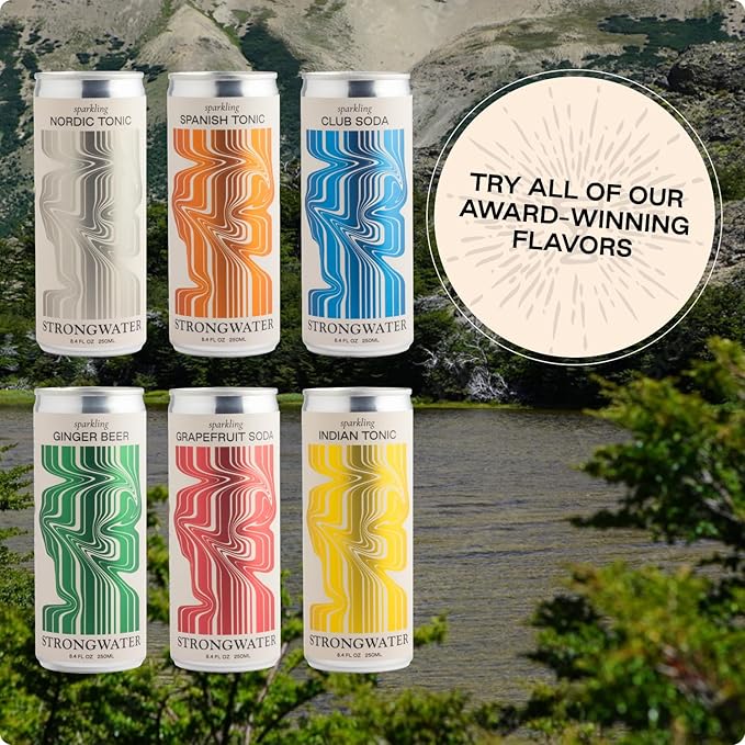 Strongwater Sparkling Ginger Beer - 12 Pack Cans (8.4 Fl Oz Each) - Premium Craft Cocktail Mixer Made with Filtered Rocky Mountain Water &amp Ginger Root - Real Cane Sugar No Artificial Flavors