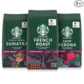 Starbucks Whole Coffee Beans Dark Roast Hot or Iced Coffee Variety Pack Three 12 oz Bags