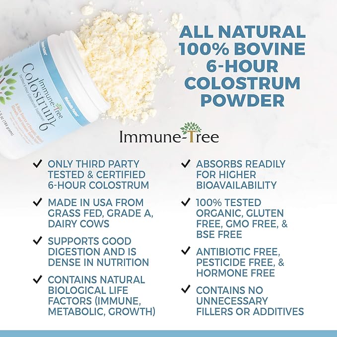 100% Bovine Colostrum Powder 120 Servings 6.5oz Supports Anti-Aging Healthy Immune System Gut &amp Digestion Muscle &amp Tissue &amp Wellness Made in USA from Grass Fed Grade A Dairy Cows